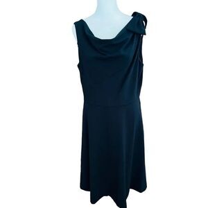 DKNY Draped Neckline Bow Shoulder Fit & Flare Black Dress size 12.